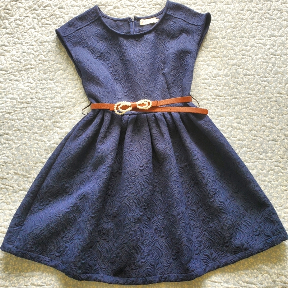 Modcloth Dahlia Navy Brocaide Kneelength Dress